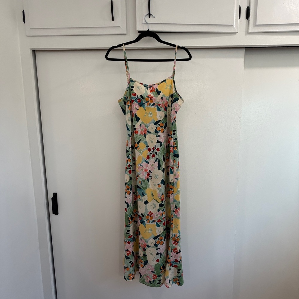 Floral Slip Midi Dress in Yellow & Green - M/L